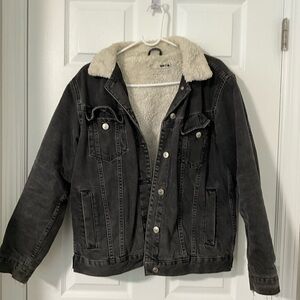 Topshop Black Denim Jacket with Cream Sherpa Lining